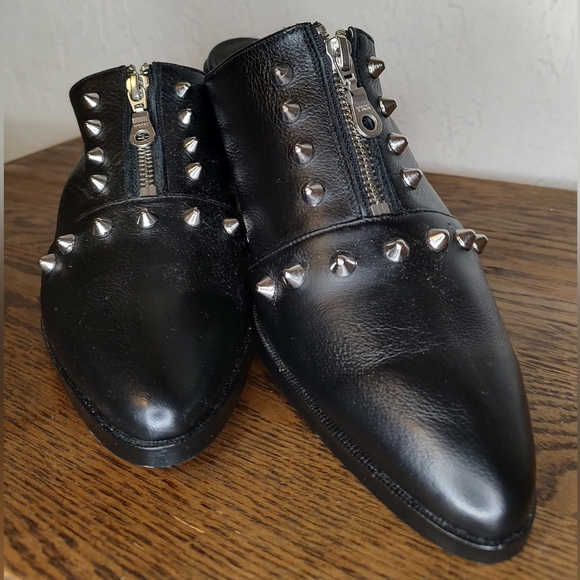 Modern Vice Shoes - Modern Vice Vicious Black Italian Leather Studded Mules Goth Punk Industrial